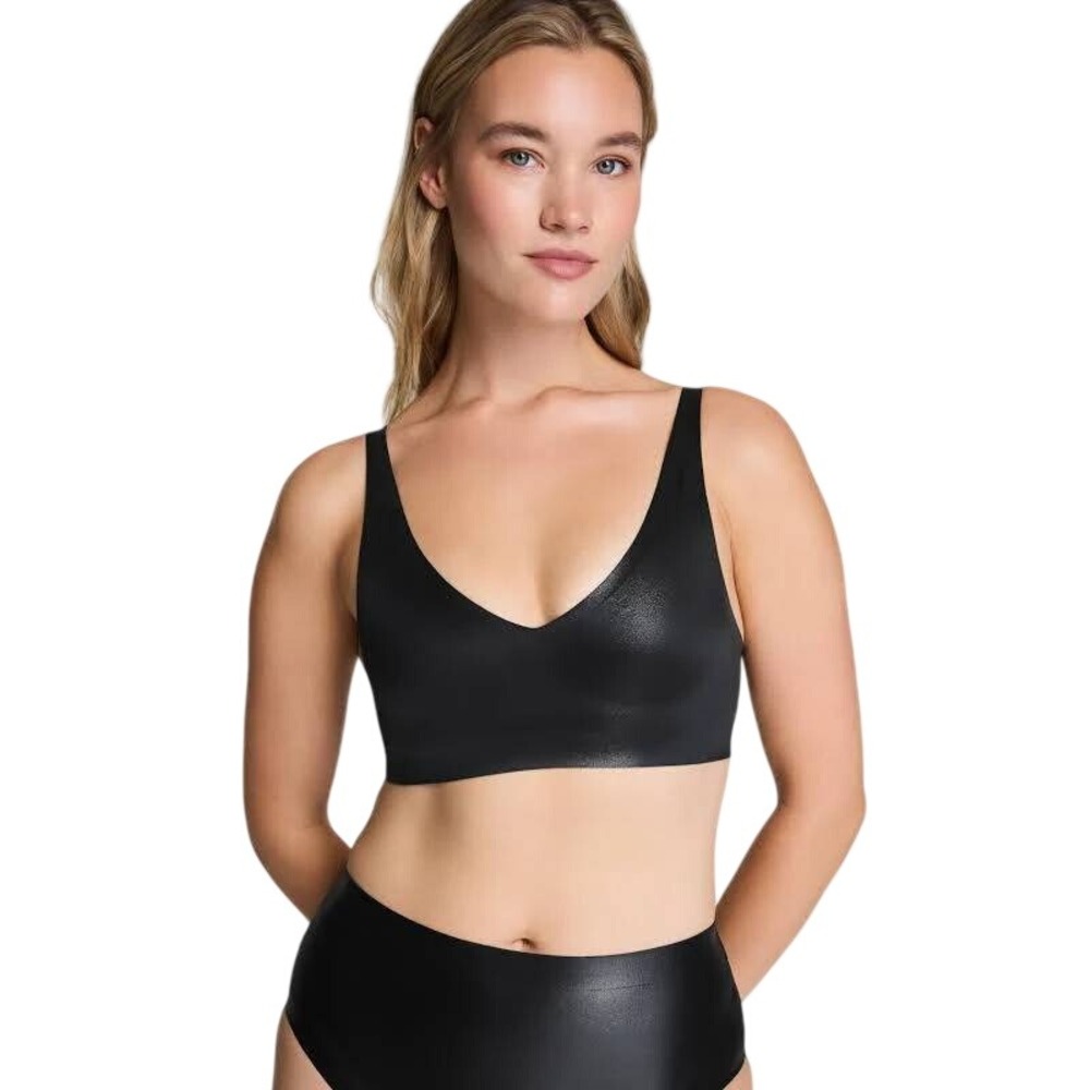 Spanx LuxeShine Bralette Womens Large Black NWT Metallic Compression 10584R